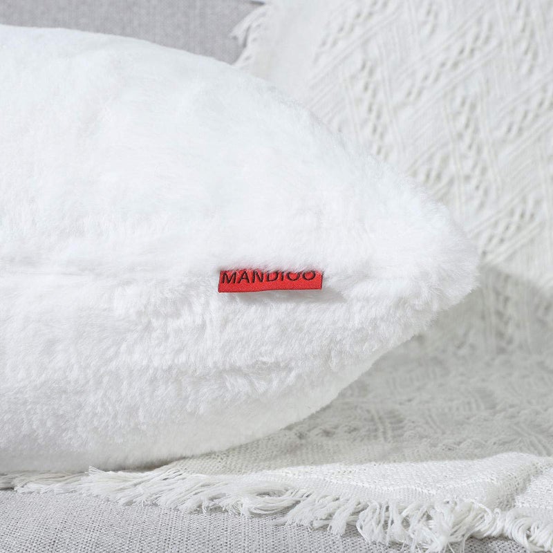 MANDIOO Pack of 2 Pure Snow White Faux Fur Fuzzy Cozy Soft Decorative Throw Pillow Covers Set Cushion Cases Pillowcases for Sofa Bedroom Car 18x18 Inches - Image 4
